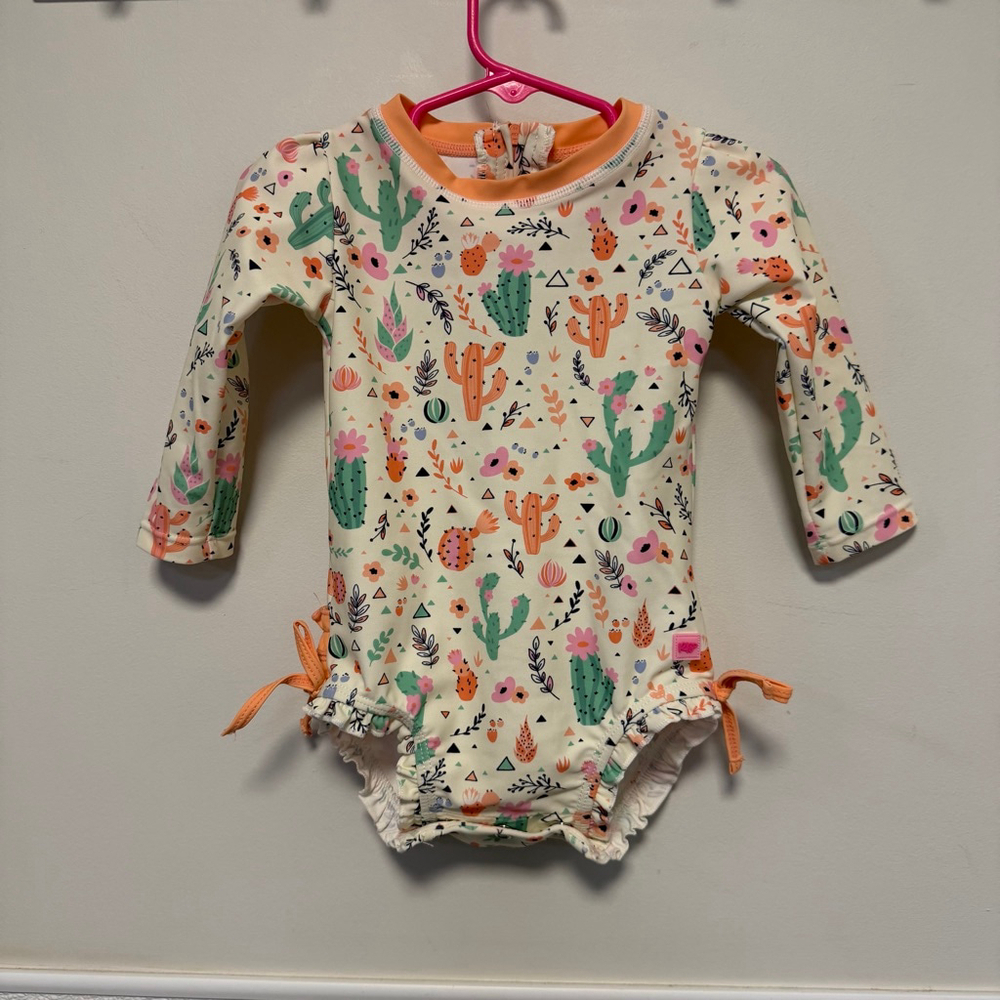 RuffleButts Baby Giro One Piece Swimsuit 12-18 M Coral Cactus Worn Once Swim